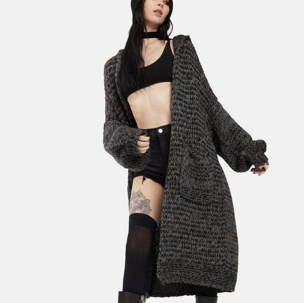 Free People Oversized Crofter Maxi Knit Cardigan Carbon Dust Color Sz Medium NWT - Picture 8 of 16